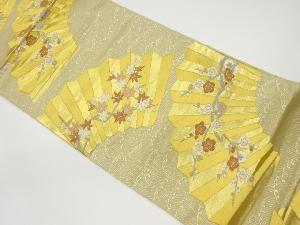 リサイクル　荒波に地紙・紅葉・梅模様織出し袋帯